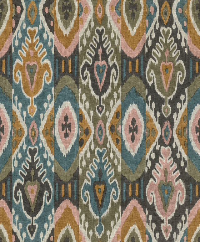 Villon Mustard Ikat Wallpaper with Bohemian Global Pattern - Brewster 2980-560572