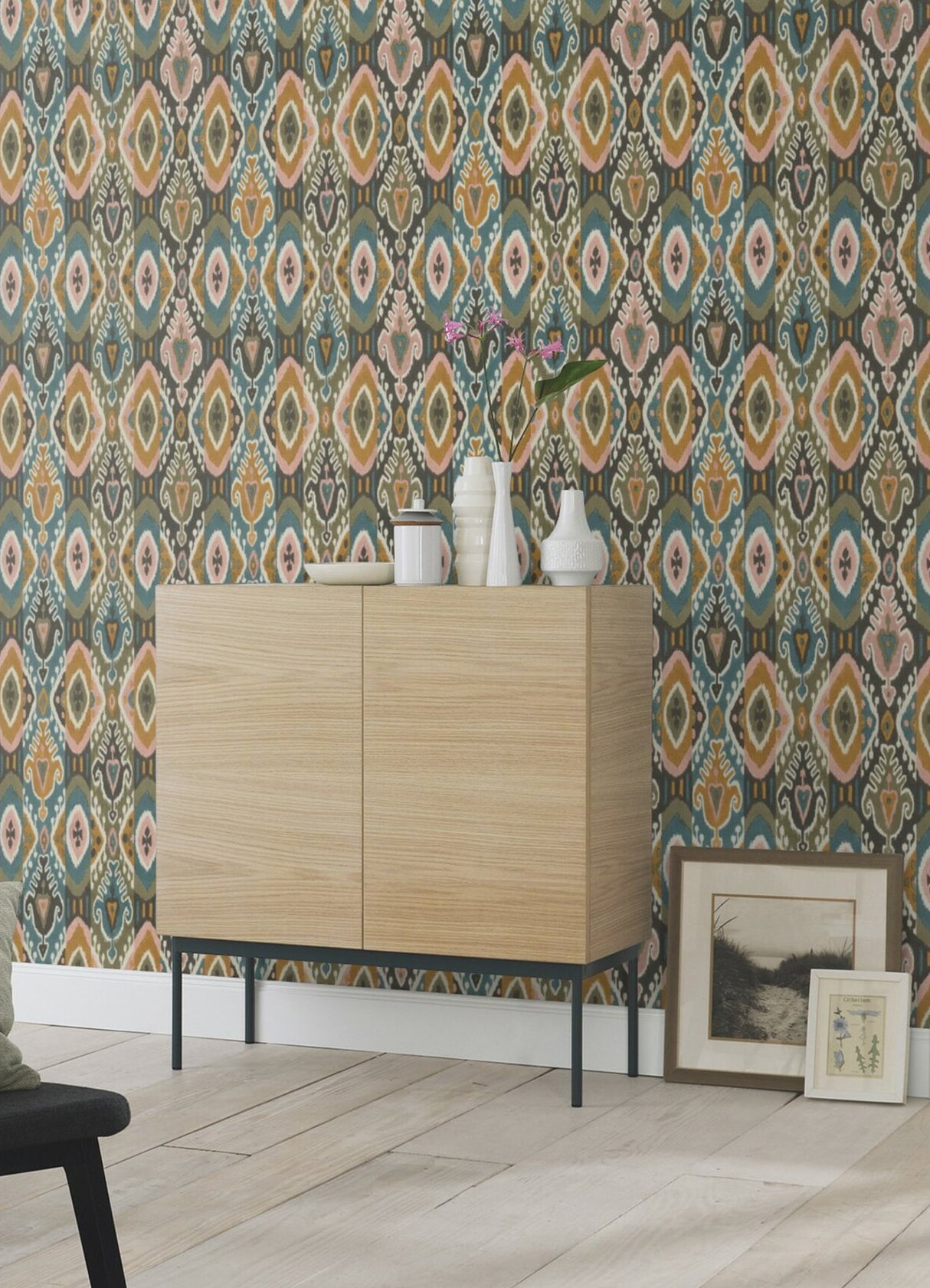 Villon Mustard Ikat Wallpaper with Bohemian Global Pattern - Brewster 2980-560572