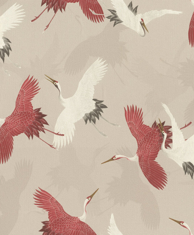 Kusama Neutral Crane Wallpaper with Bohemian Global Birds Pattern - Advantage 2980-560657