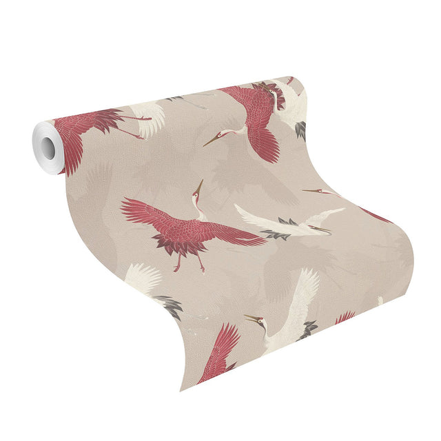 Kusama Neutral Crane Wallpaper with Bohemian Global Birds Pattern - Advantage 2980-560657