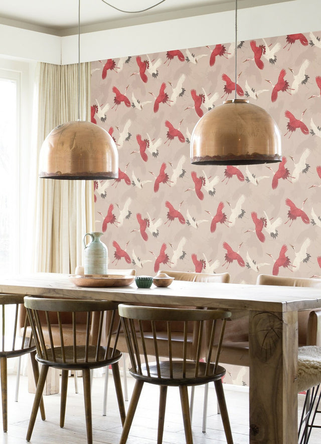 Kusama Neutral Crane Wallpaper with Bohemian Global Birds Pattern - Advantage 2980-560657