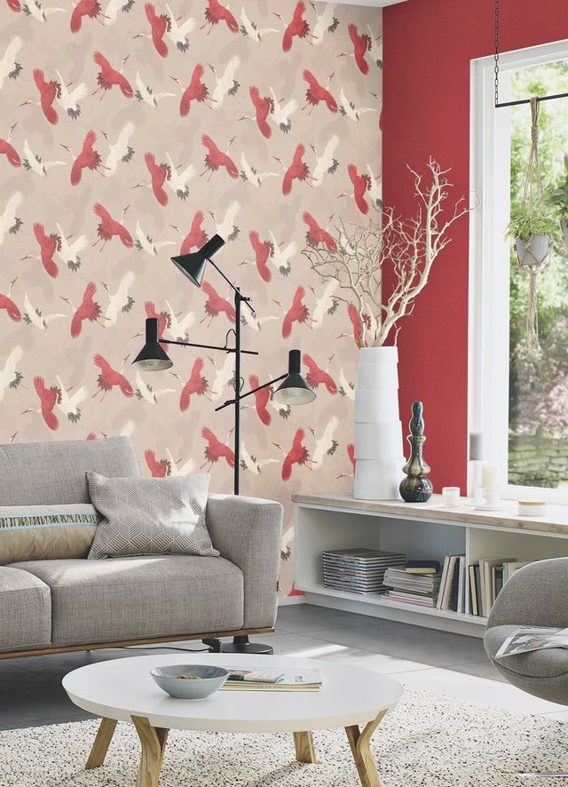 Kusama Neutral Crane Wallpaper with Bohemian Global Birds Pattern - Advantage 2980-560657