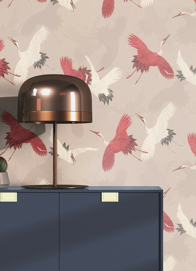 Kusama Neutral Crane Wallpaper with Bohemian Global Birds Pattern - Advantage 2980-560657