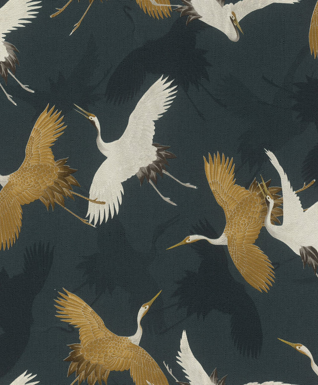 Kusama Dark Blue Crane Wallpaper with Global Bohemian Bird Motif - 2980-560664
