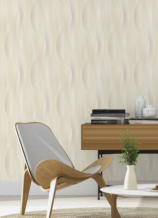 Currin Neutral Wave Wallpaper in Neutral Abstract Modern Raised Ink Texture - Advantage 2980-651515