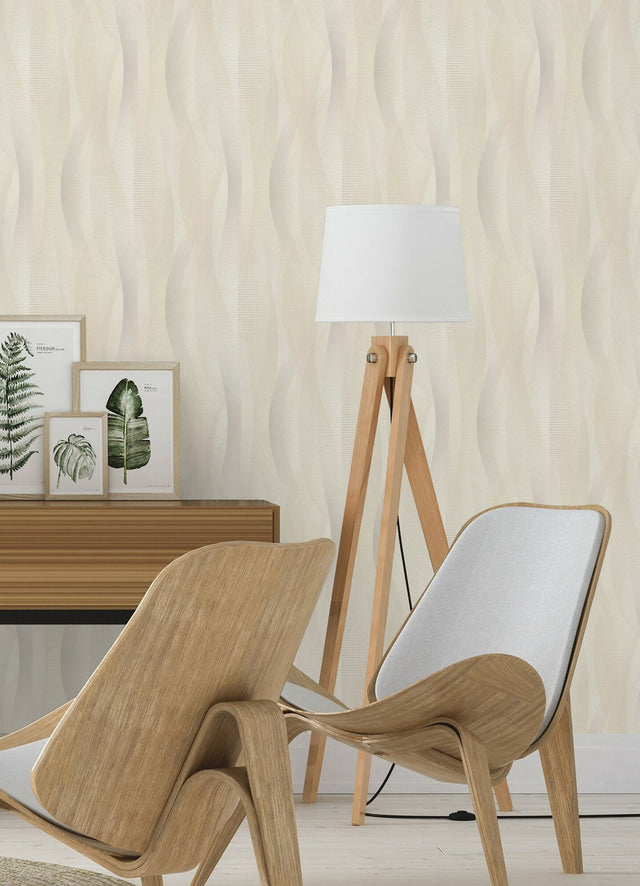 Currin Neutral Wave Wallpaper in Neutral Abstract Modern Raised Ink Texture - Advantage 2980-651515
