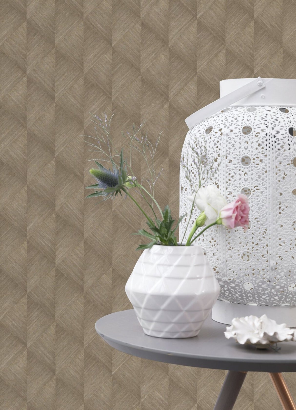 Miro Brown Geo Wallpaper with Textured Metallic Geometric Pattern - Advantage 2980-687934
