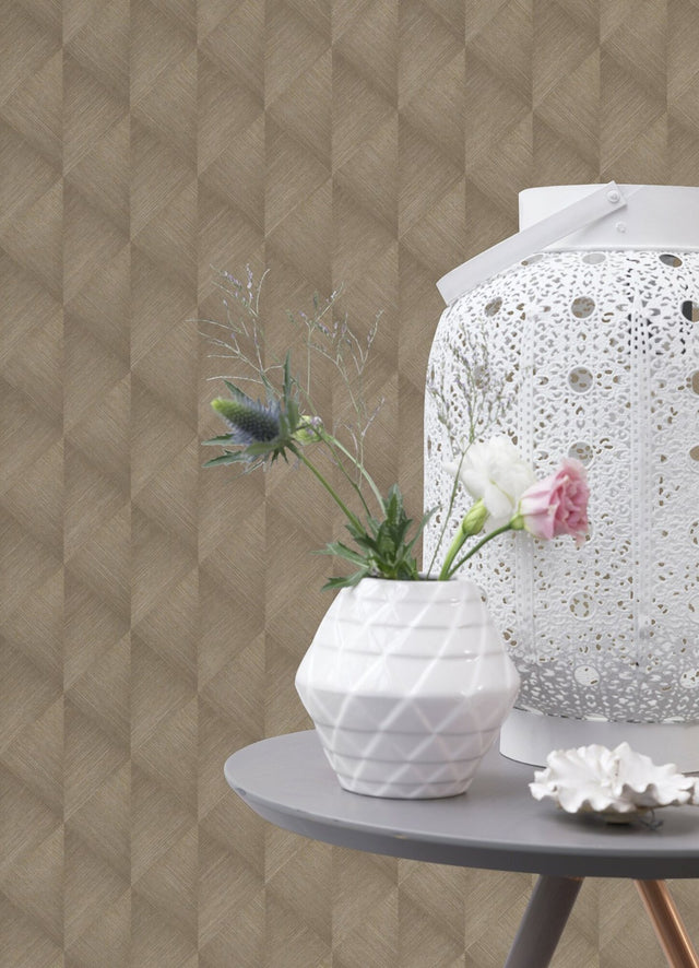Miro Brown Geo Wallpaper with Textured Metallic Geometric Pattern - Advantage 2980-687934