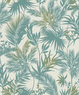 Saura Teal Frond Wallpaper with Tropical Botanical Leaf Pattern, Raised Ink Textured - Advantage 2980-704112