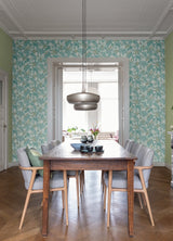 Saura Teal Frond Wallpaper with Tropical Botanical Leaf Pattern, Raised Ink Textured - Advantage 2980-704112