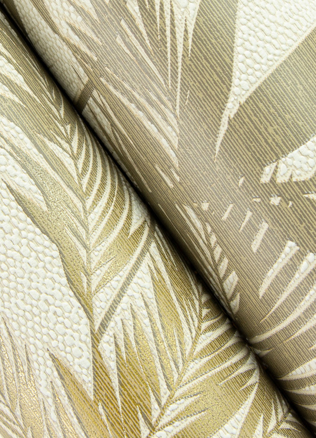 Saura Brown Frond Wallpaper with Tropical Botanical Leaves Motif - Advantage 2980-704136