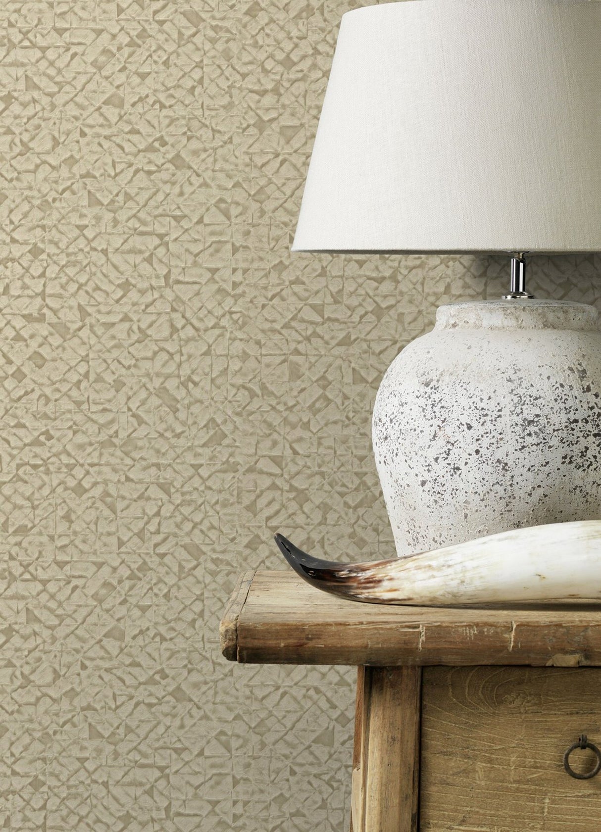 Arbus Beige Geo Wallpaper with Textured Geometric Pattern - Advantage 2980-704341