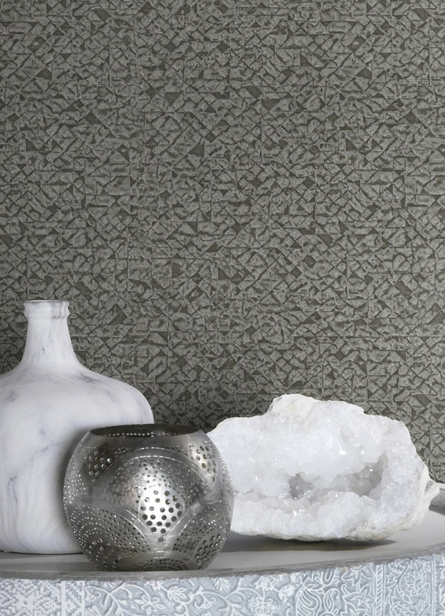 Arbus Black Geo Wallpaper with Metallic Textured Geometric Pattern - Advantage 2980-704358