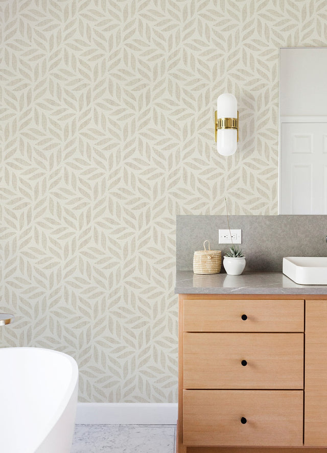 Sagano Taupe Leaf Wallpaper with Raised Ink Textured Botanical Motif - Advantage 2980-704624