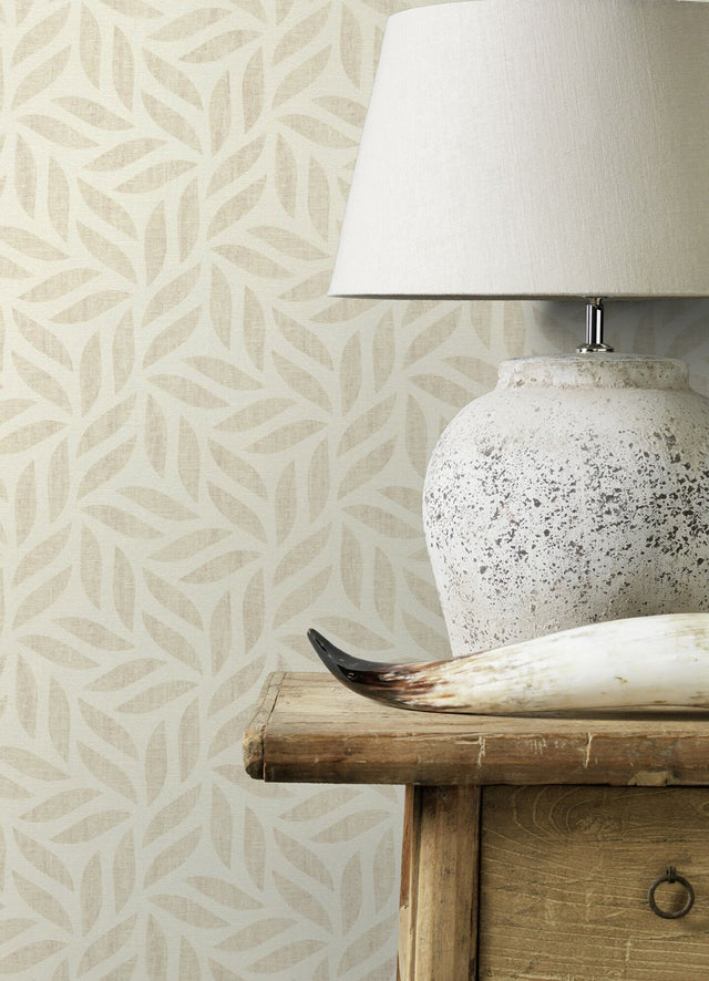 Sagano Taupe Leaf Wallpaper with Raised Ink Textured Botanical Motif - Advantage 2980-704624