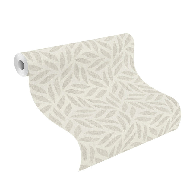 Sagano Light Grey Leaf Wallpaper with Raised Ink Botanical Texture - Advantage 2980-704631
