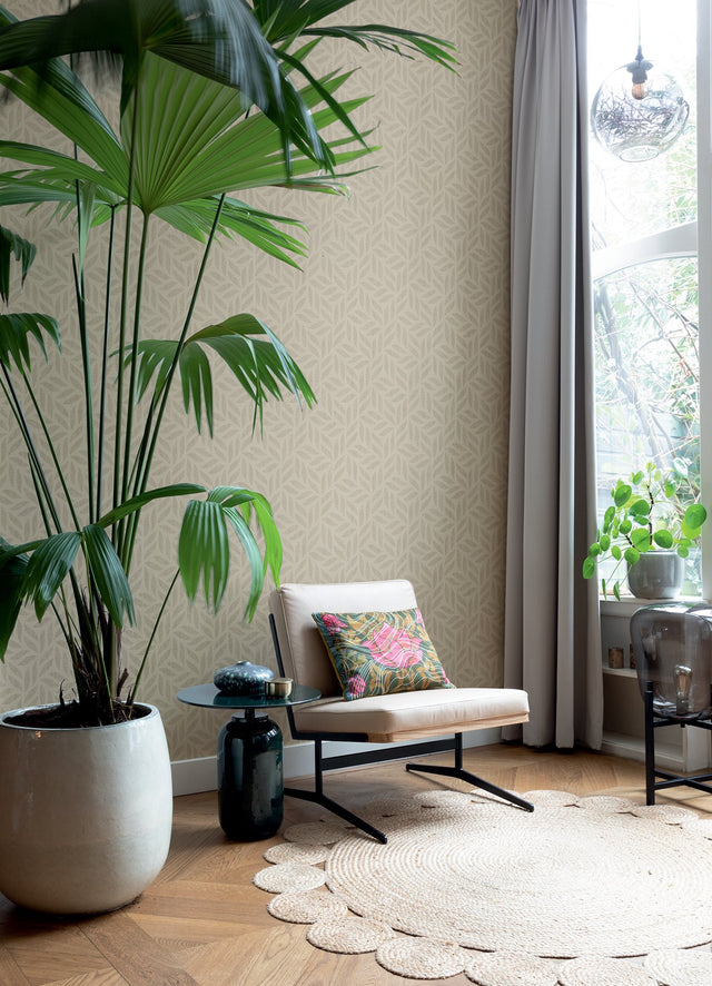 Sagano Light Brown Leaf Textured Wallpaper with Botanical Raised-Ink Motif - Advantage 2980-704648