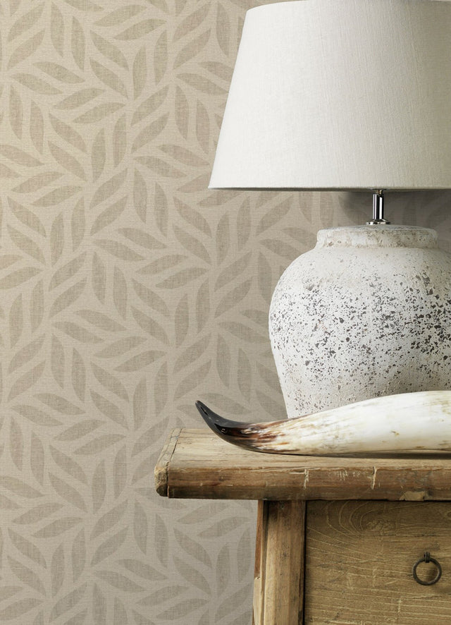 Sagano Light Brown Leaf Textured Wallpaper with Botanical Raised-Ink Motif - Advantage 2980-704648