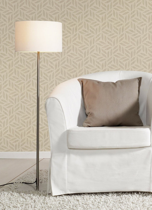 Sagano Light Brown Leaf Textured Wallpaper with Botanical Raised-Ink Motif - Advantage 2980-704648