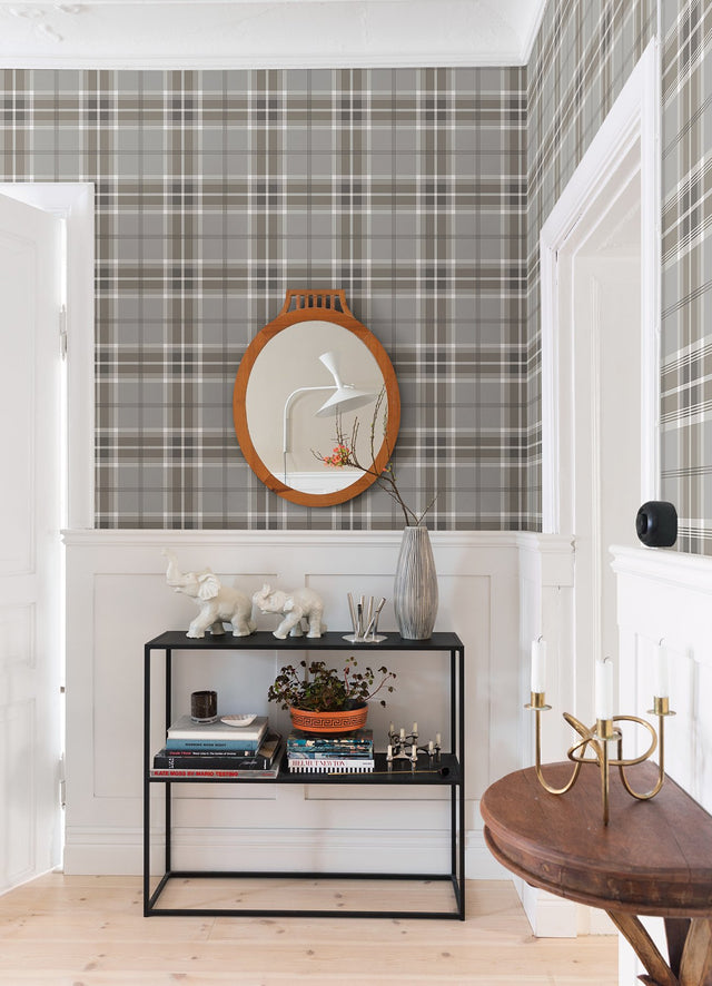 Sala Neutral Plaid Wallpaper with Farmhouse Graphic Plaid Motif - Advantage 2980-92121