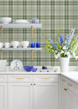 Sala Green Plaid Wallpaper with Tartan Plaid Pattern, Farmhouse Style - Advantage 2980-92122