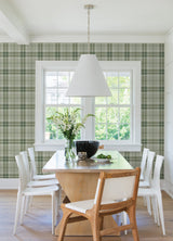 Sala Green Plaid Wallpaper with Tartan Plaid Pattern, Farmhouse Style - Advantage 2980-92122