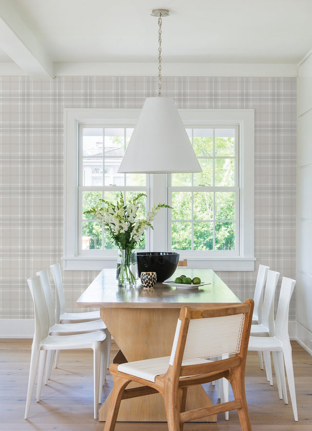 Sala White Plaid Wallpaper with Farmhouse Graphics Plaid Pattern - Advantage 2980-92123