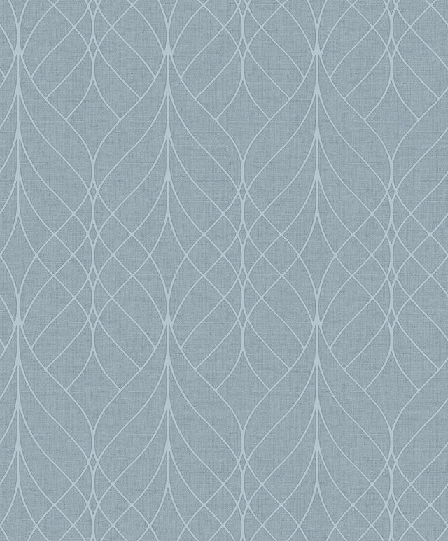 Hartley Blue Geo Wallpaper with Metallic Textured Ogee Trellis - Advantage 2980-M41901