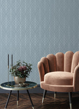 Hartley Blue Geo Wallpaper with Metallic Textured Ogee Trellis - Advantage 2980-M41901