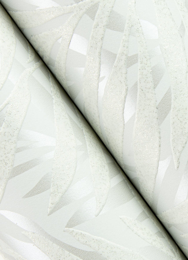 Holzer White Fern Wallpaper with Metallic Glitter Textured Leaves - Advantage 2980-M52500