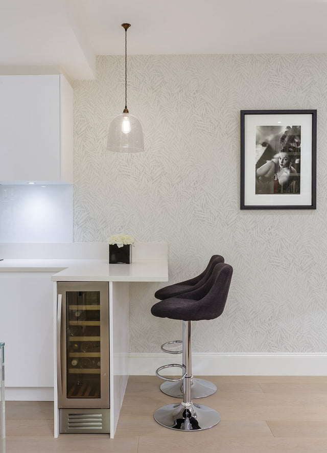 Holzer White Fern Wallpaper with Metallic Glitter Textured Leaves - Advantage 2980-M52500