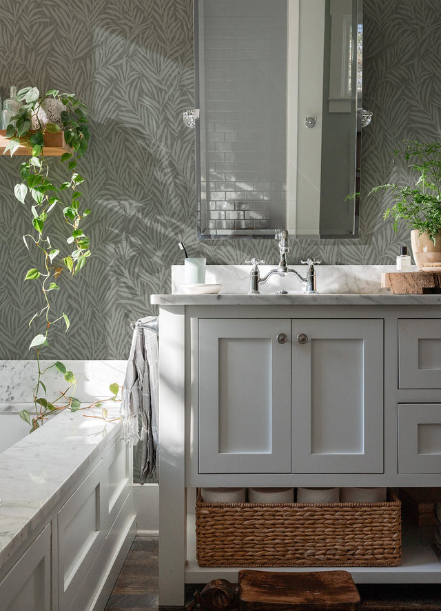 Holzer Dark Green Fern Wallpaper with Metallic Glitter Textured Botanical Leaves - Advantage 2980-M52504
