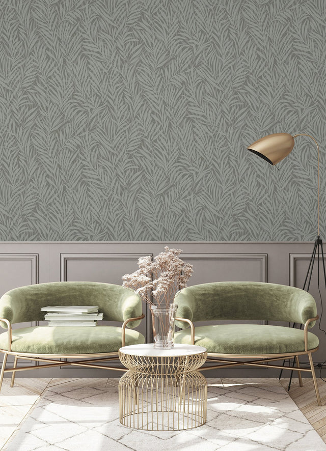 Holzer Dark Green Fern Wallpaper with Metallic Glitter Textured Botanical Leaves - Advantage 2980-M52504