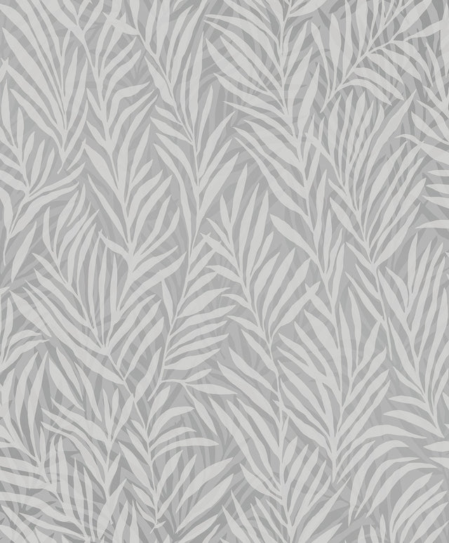 Holzer Grey Fern Wallpaper with Metallic Textured Leaf Pattern - Advantage 2980-M52509