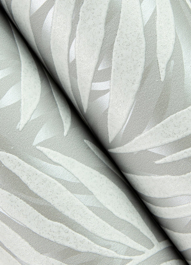 Holzer Grey Fern Wallpaper with Metallic Textured Leaf Pattern - Advantage 2980-M52509