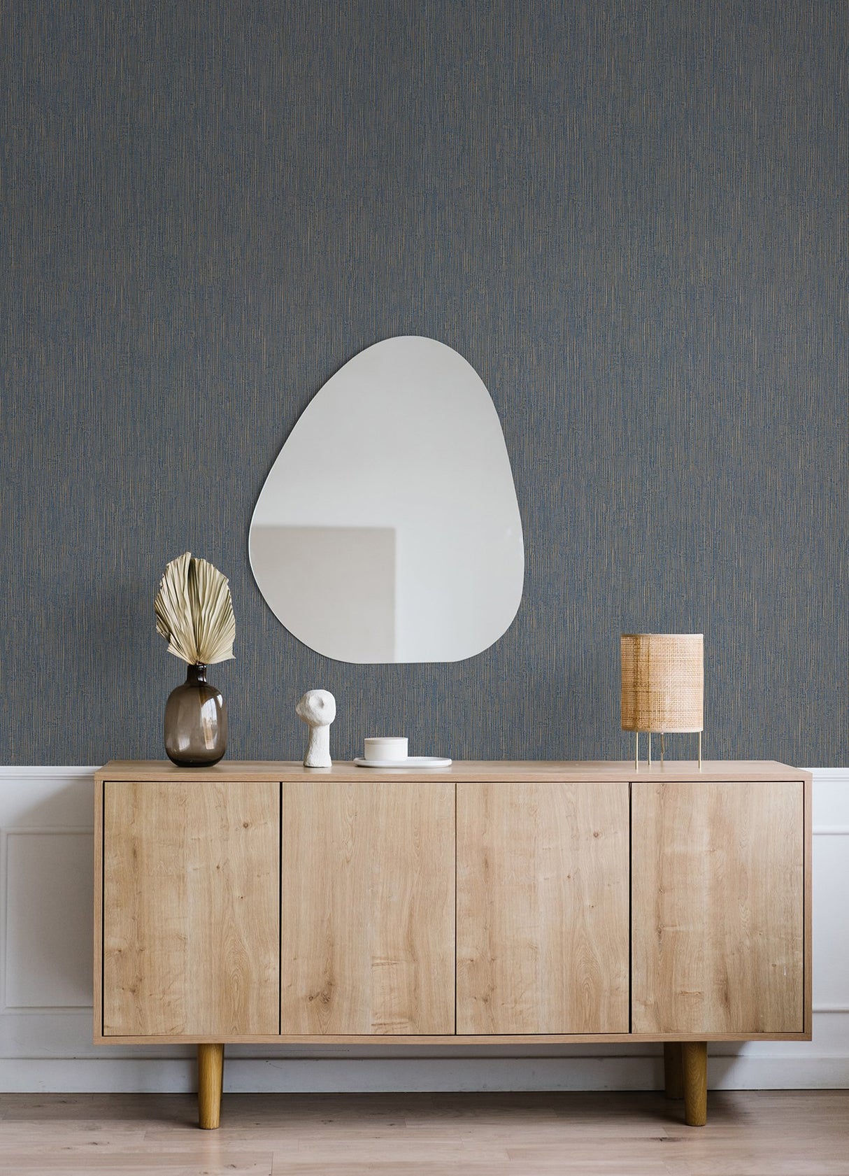 Grand Canal Indigo Distressed Texture Wallpaper with Metallic Textured Abstract Pattern - Brewster 2984-2225
