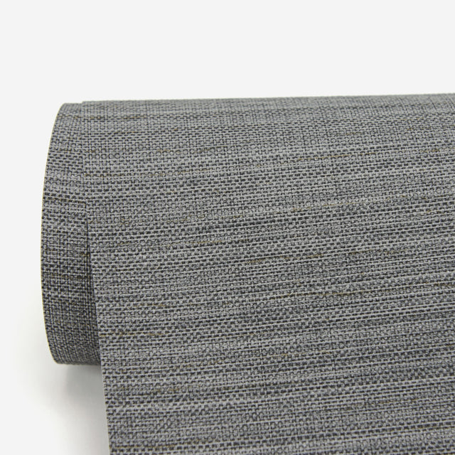 Bay Ridge Charcoal Faux Grasscloth Wallpaper with Textured Raised Ink - Warner 2984-2783
