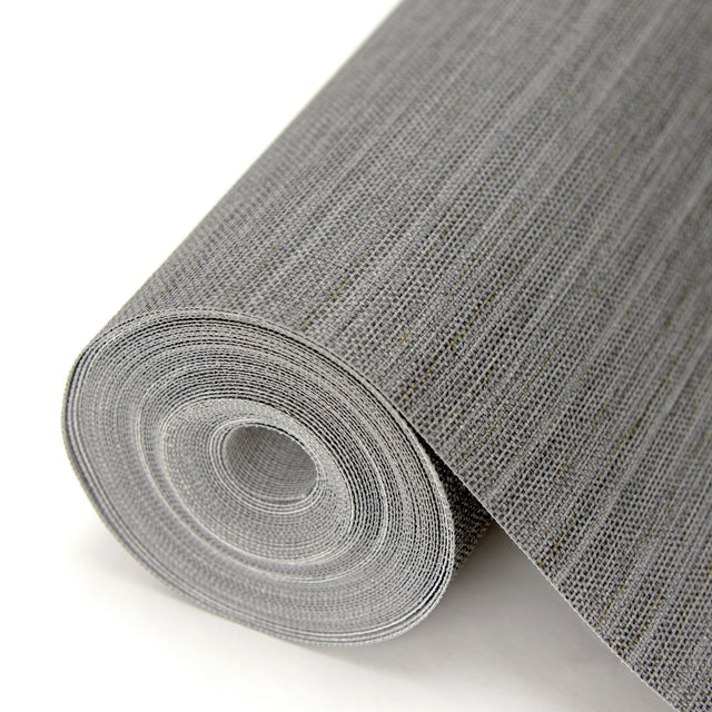 Bay Ridge Charcoal Faux Grasscloth Wallpaper with Textured Raised Ink - Warner 2984-2783