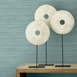 Bondi Teal Faux Grasscloth Traditional Wallpaper with Raised Ink Texture - Warner 2984-40902