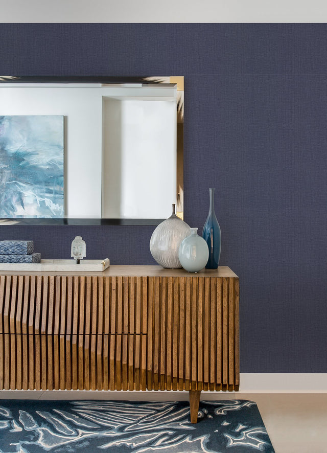 Claremont Indigo Faux Grasscloth Wallpaper with Traditional Faux Grasscloth Style - Brewster 2984-50612