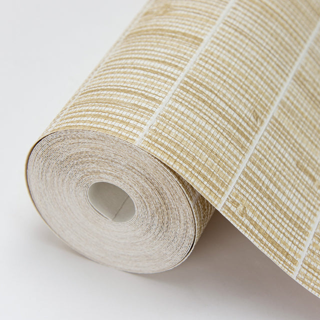 Luz Honey Faux Grasscloth Wallpaper with Textured Woven Look - Warner 2984-70003