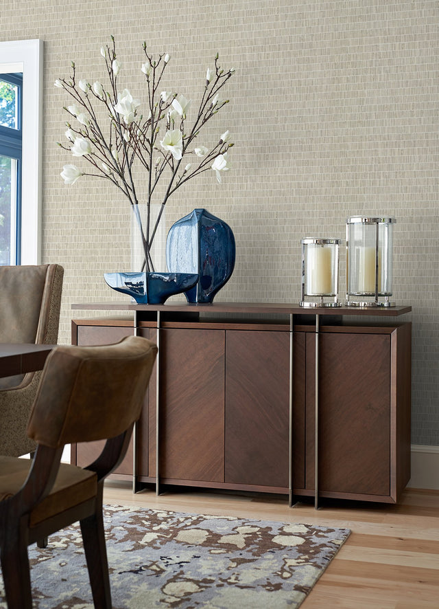 Luz Taupe Faux Grasscloth Wallpaper with Textured Faux Grasscloth Pattern - Warner 2984-70007