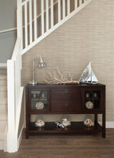 Bay Ridge Neutral Faux Grasscloth Wallpaper with Textured Raised Ink - Warner 2984-8018