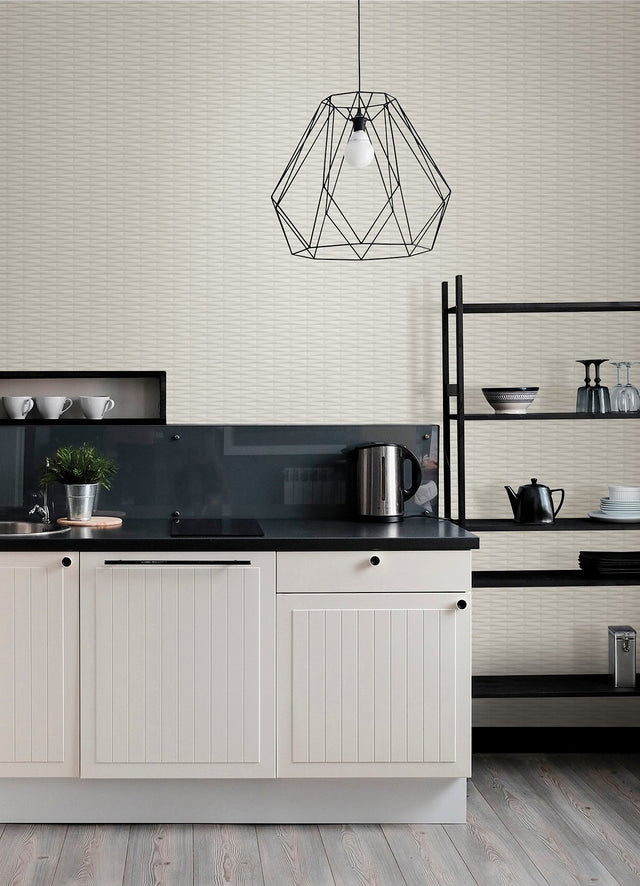 Gator White Geometric Stripe Wallpaper with Textured 3D Angular Stripe Motif - A-Street Prints 2988-70000