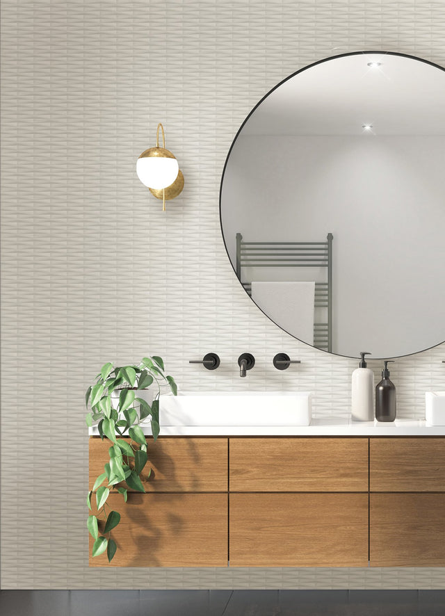 Gator White Geometric Stripe Wallpaper with Textured 3D Angular Stripe Motif - A-Street Prints 2988-70000