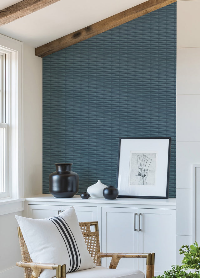 Gator Blue Geometric Stripe Textured Wallpaper with Graphic Geometric Pattern - A-Street Prints 2988-70002
