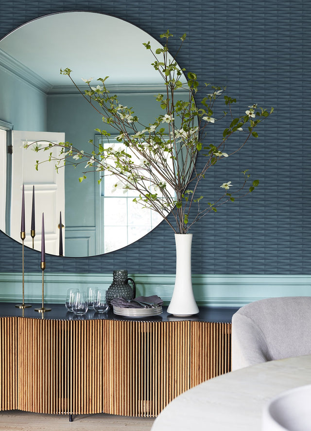 Gator Blue Geometric Stripe Textured Wallpaper with Graphic Geometric Pattern - A-Street Prints 2988-70002