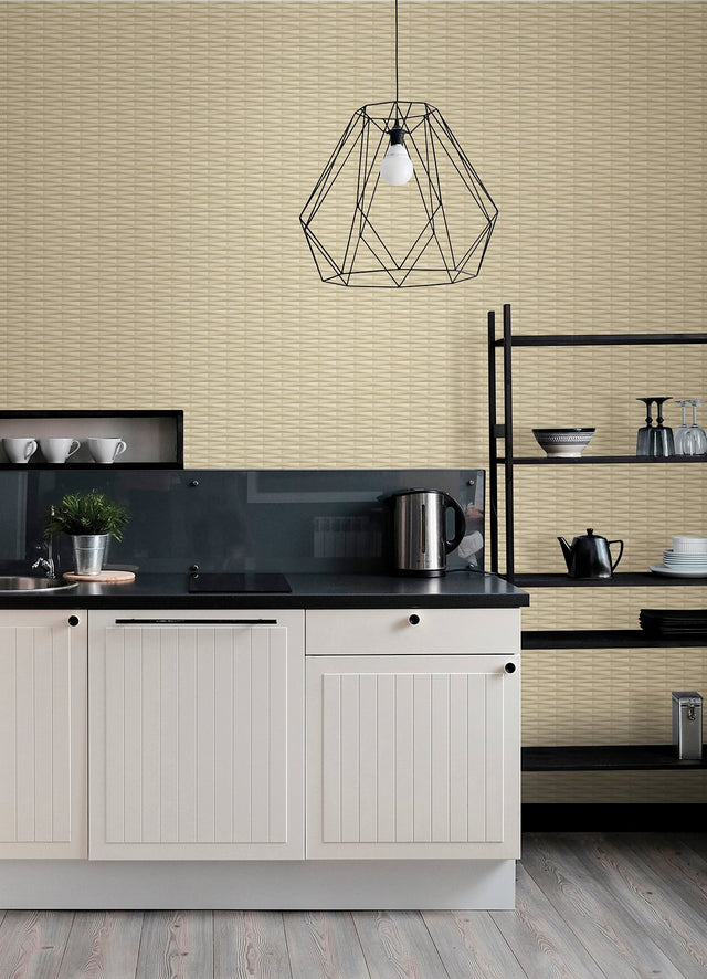 Gator Wheat Geometric Stripe Wallpaper with Textured Vinyl Transitional Geometrics Pattern - A-Street Prints 2988-70003