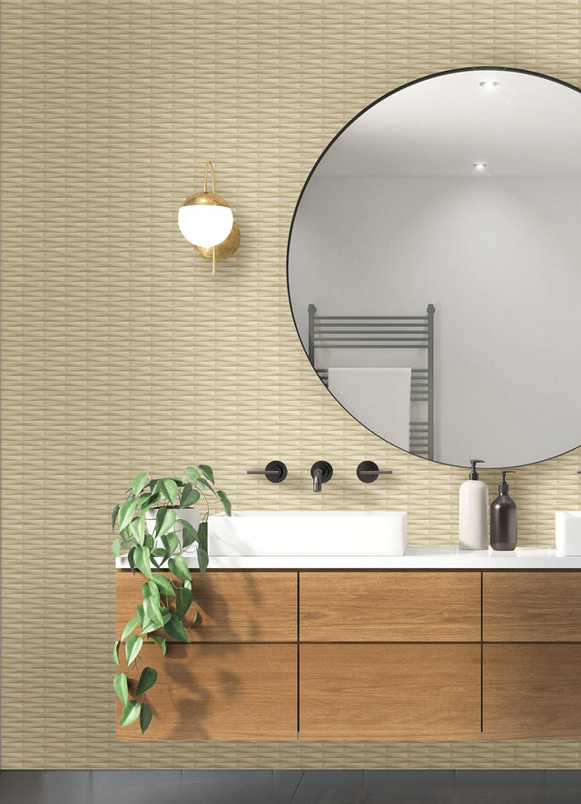 Gator Wheat Geometric Stripe Wallpaper with Textured Vinyl Transitional Geometrics Pattern - A-Street Prints 2988-70003