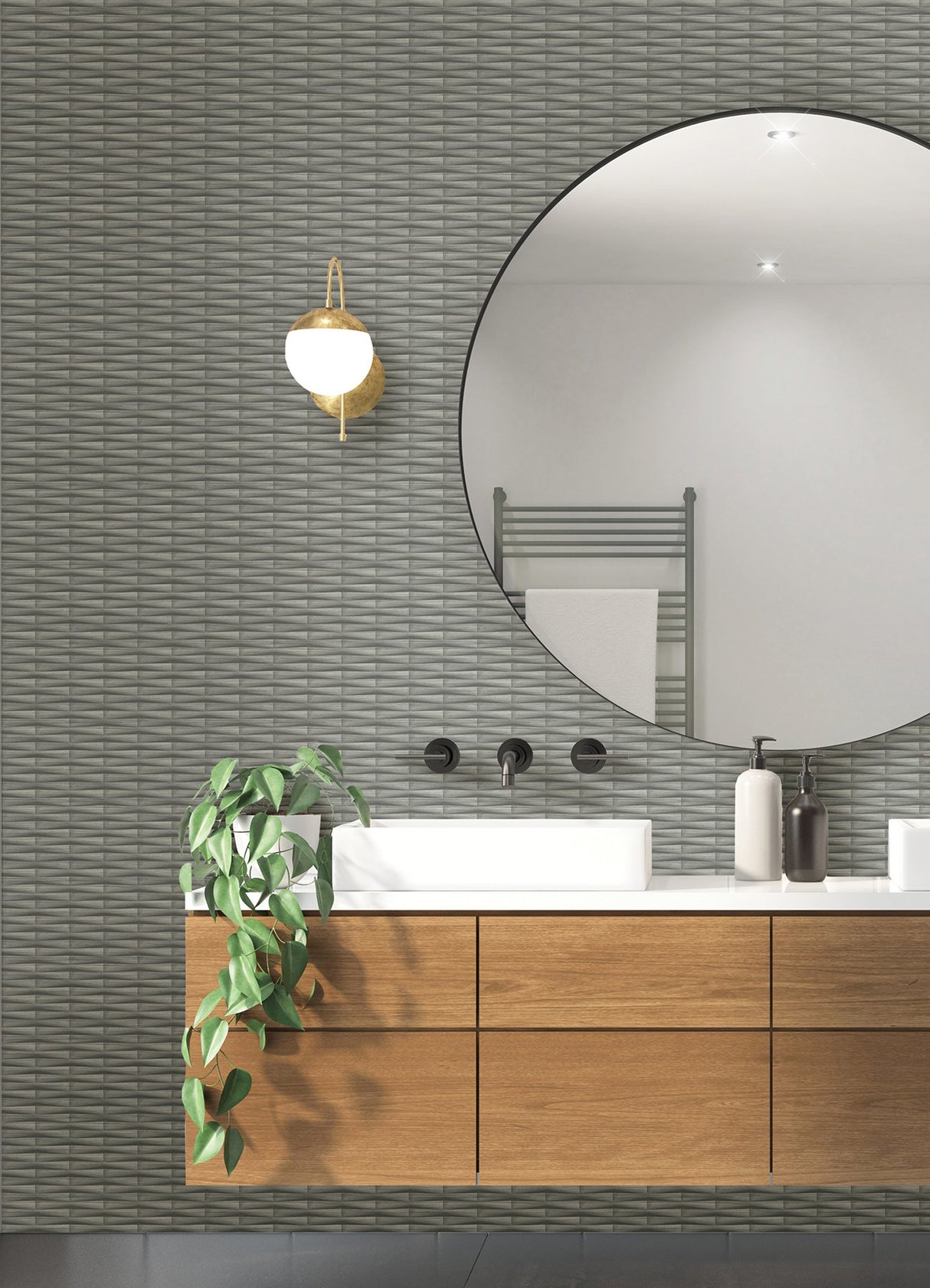 Gator Slate Geometric Stripe Wallpaper with Textured 3D Graphic Stripe Motif - A-Street Prints 2988-70007
